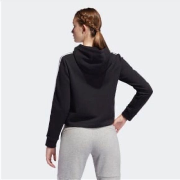 Adidas PG 3S Hoodie size Small women’s cropped 3 stripes black white crop NWT - Picture 4 of 6